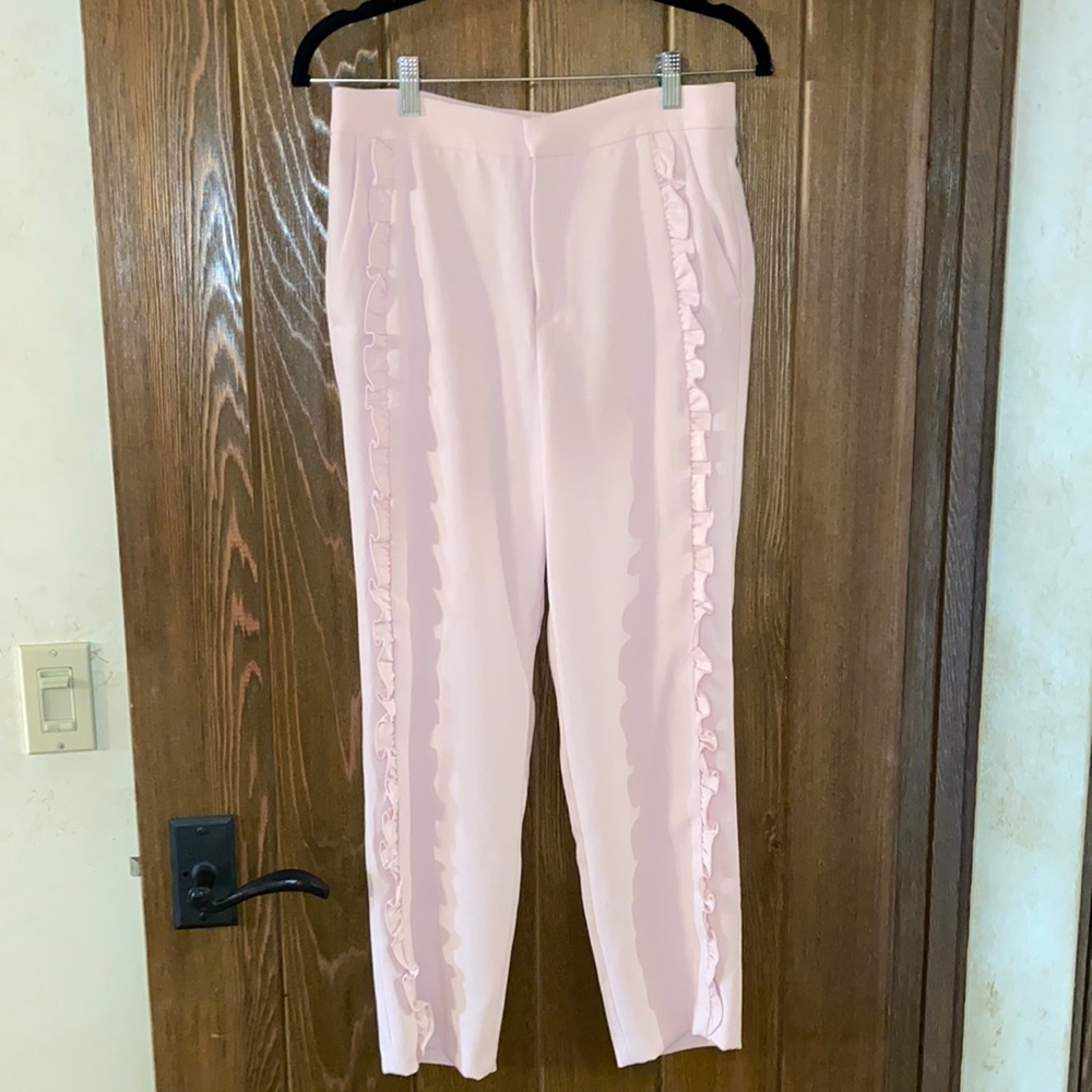 Zara baby pink ruffle trim pants